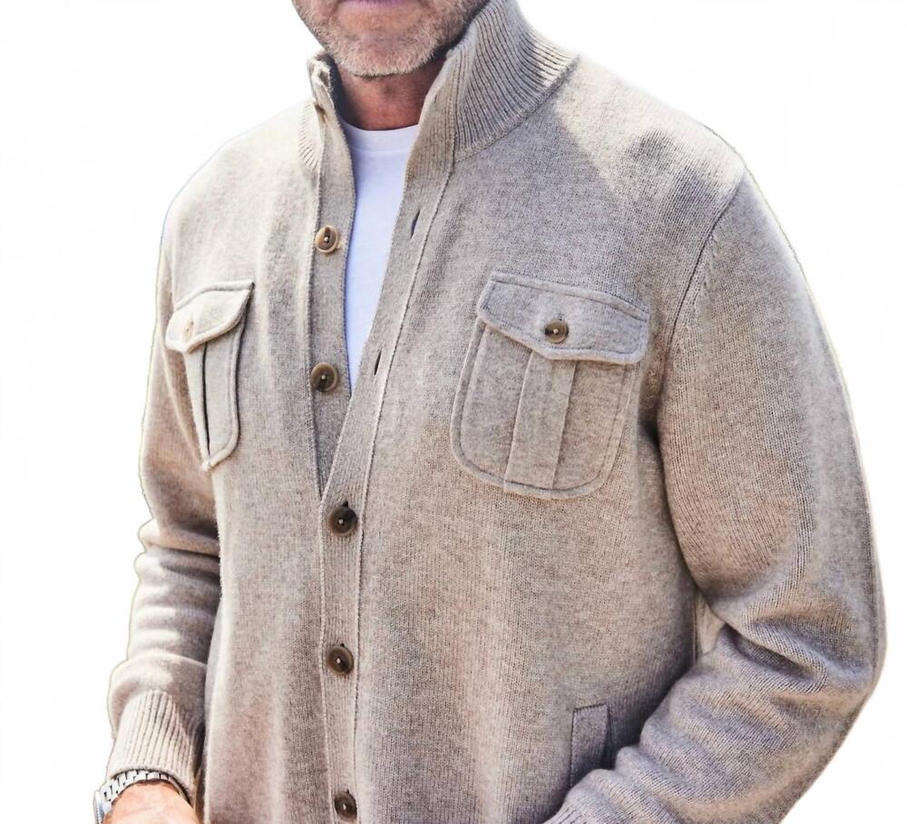 NEW COLLARS & CO. men's napoli cardigan in beige